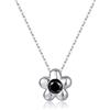 Reffeer Collana con ciondolo a forma di margherita in argento 925 e zirconia cubica nera, per donne e adolescenti, Medio, Argento sterling, Zirconia cubica