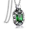 Bandmax collana da uomo con pietra, in acciaio inox, con ciondolo in pietra rubino/blu/verde/nero, stile punk, accessori gotici, gioielli per fidanzato, marito, Acciaio inossidabile, Smeraldo