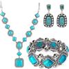 TOEECY Set Gioielli Turchese Geometrico Collana Bracciale Orecchini Combinazione Elegante Stile Vintage Argento Antico Decorazione Femminile