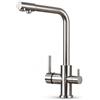 Ari VENOM - Rubinetto da cucina a 3 vie con attacco separato per filtro dell'acqua, girevole a 360°, con due beccucci, corpo in ottone, cartuccia in ceramica, montaggio monoforo, cucina (acciaio