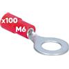Kalitec 100x Capicorda ad Anello M6, 0,5-1 mm², Rosso, Isolato | Morsetti a crimpare in rame e PVC per cavi elettrici. Connettori piatti sicuri per auto, impianti Hi-Fi e casa.