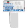 Bratek 4X Interruttore Unipolare Basculante Compatibile BTicino Matix GO | Interruttore Luce Muro Bianco, Sostituisce JW4001 x Supporti B Ticino MatixGo - Made in Europe, Illuminabile, LED Non Incluso