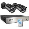 ZOSI 1080P Sistema di Videosorveglianza per Esterni 8CH 500GB DVR e 2 Telecamere di Sicurezza Cablate 1080P per Esterni, Riconoscimento di Persone e Veicoli, Rilevamento di Movimento