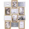 HOME DECO FACTORY - Cornice multipla per foto "Pêle-Mêle" a 12 scomparti - Legno e bianco - Decorazioni per la casa - 44 x 3 x 58 cm - Colori: bianco e legno - Vetri in vetro