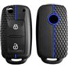 OTMIK Custodia in Silicone per Auto Key Cover adatta per VW T5 Polo Passat Volkswagen Golf 4 5 6 Caravelle Skoda Fabia Octavia Ligier JS Seat Toledo Chiave Guscio Accessori (Linea Blu)