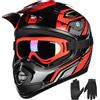 ILM Casco Moto Motocross Bambino Dirt Bike Giovane Unisex Omologato ECE22.06 Full Face Off Road ATV Enduro MTB con Goggle Guanti Modello B07,Nero Rosso,M