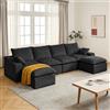 Vipbear Divano Letto 6 Posti con 2 Pouf, Divano Cloud in Tessuto di Velluto a Coste con Seduta Profonda Imbottita, Seduta Extra Profonda e Morbida, Modulare Divano a U per il Soggiorno, Nero
