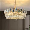NONE Lampada a Sospensione in Cristallo con Cornice Dorata, Moderna Lampada da Soffitto a LED Triplo Colore, Dimmerabile, Attacco E14, Elegante Lampada da Soggiorno, Sala da Pranzo e Cucina