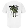NONE T-shirt uomo con stampa grafica Malibu California, maglietta estiva casual a maniche corte con scollo rotondo, design vintage con palme tropicali, top streetwear oversize unisex, moda mare, vacanza,