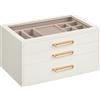 SONGMICS Scatola Portagioie SONGMICS, Organizer per Gioielli a 3 Livelli, con Finestra in Vetro, 3 Cassetti, Grande Capacità, Maniglie Dorate, Idea Regalo, 16 x 24 x 12,5 cm, Bianco Crema