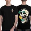 NONE T-Shirt Uomo con Stampa Teschio Tropicale Fronte Retro, Maglietta Girocollo Manica Corta in Cotone, Graphic Tee Streetwear Hip Hop, Design Retro Vacanza Estate, Casual Oversize, Top Moda Harajuku,