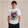 NONE Stile tatuaggio giapponese, t-shirt da uomo, design con maschera da demone Oni e fiori di ciliegio, abbigliamento casual per la primavera e l'estate, regalo per lui che ama la cultura giapponese