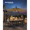 SONGMICS Ombrellone da Balcone con Illuminazione LED Solare, a Braccio 300 cm di Diametro, 32 Luci LED, con Base, Parasole UPF 50+, con Manovella, per Terrazza, Giardino