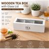 NONE Scatola Porta Tè in Legno con Coperchio in Vetro Trasparente, Organizzatore per Bustine di Tè a 3 Scomparti, Contenitore Vintage Bianco per Tè da Cucina, Scatola da Tè in Legno e Vetro