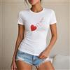 NONE Maglietta da donna 100% cotone, stile casual e romantico, cuore rosso con petali che svolazzano, perfetta per il tempo libero, le vacanze estive, la spiaggia e lo shopping, ideale come regalo per lei,