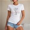 NONE Maglietta da donna con gatto disegnato, stile casual e divertente, maglietta da donna 100% cotone, stampa fumetto di gatto bianco con cuore, per il tempo libero, l'estate, le vacanze, la spiaggia, lo