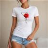 NONE Maglietta da donna 100% cotone, stile casual elegante, con stampa floreale artistica a forma di cuore, perfetta per il tempo libero, le vacanze, l'estate e lo shopping, ideale come regalo per amiche,