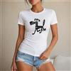 NONE Maglietta da donna 100% cotone, stile casual e divertente, con disegno di cane stilizzato, perfetta per il tempo libero, le vacanze, la spiaggia, l'estate, regalo originale per amiche e animali