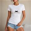 NONE Maglietta da donna con gatto nero, stile casual e divertente, maglietta da donna 100% cotone, design minimalista con gatto che spunta, perfetta per il tempo libero, l'estate, le vacanze, lo shopping,