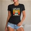 NONE Maglietta da donna con gatto e caffè, stile vintage retrò, maglietta da donna 100% cotone, grafica divertente con gatto e tazza di caffè, per il tempo libero, l'estate, le vacanze, lo shopping, regalo