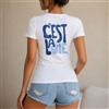 NONE Maglietta da donna 100% cotone, stile casual e streetwear, con stampa C'EST LA VIE in blu, perfetta per il tempo libero, le vacanze, l'estate, la spiaggia e i viaggi, ideale come regalo per amiche,