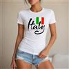 NONE Maglietta da donna con bandiera italiana, stile casual e streetwear, t-shirt da donna 100% cotone, design Italia con tricolore, perfetta per vacanze, estate, viaggi, spiaggia, tempo libero, regalo per