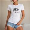 NONE Maglietta da donna con stampa animalier, stile casual e streetwear, maglietta da donna 100% cotone, motivo con zampa di cane e mano in posa di amicizia, per il tempo libero, vacanze, estate, spiaggia,