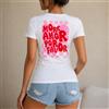 NONE Maglietta da donna 100% cotone, stile casual e streetwear, con stampa More Amor Por Favor in design con cuore rosa e quadrati, perfetta per il tempo libero, le vacanze, l'estate, la spiaggia, lo