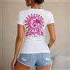 NONE Maglietta estiva da donna, stile casual e streetwear, maglietta da donna 100% cotone, stampa palma e sole con scritta Summer Vibes, perfetta per vacanze, spiaggia, viaggi e tempo libero, ideale come