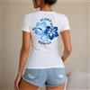 NONE Maglietta da donna 100% cotone, stile hawaiano con fiori di ibisco e scritta Aloha Hawaii, t-shirt casual estiva per vacanze, spiaggia e tempo libero, perfetta come regalo per amiche, sorelle o madri