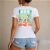 NONE Maglietta estiva da donna, stile casual e vivace, maglietta da donna 100% cotone, stampa colorata con ananas, cocktail e scritta La Dolce Vita, perfetta per vacanze, spiaggia, feste o tempo libero,