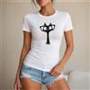 NONE Maglietta da donna con gatto divertente, stile casual e streetwear, maglietta da donna 100% cotone, stampa gatto con occhiali neri, per il tempo libero, l'estate, le vacanze, la spiaggia, lo shopping,