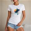 NONE Maglietta estiva da donna, stile casual e da vacanza, maglietta da donna 100% cotone, palme e tramonto tropicale, spiaggia, viaggio, estate, regalo per amiche e ragazze
