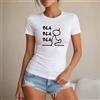 NONE Maglietta da donna 100% cotone, stile casual e divertente, con stampa BLA BLA BLA e figura stilizzata, perfetta per il tempo libero, le vacanze, l'estate, la spiaggia, lo shopping, regalo originale