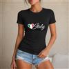 NONE Maglietta da donna con cuore italiano, stile casual e streetwear, t-shirt da donna 100% cotone, design patriottico con bandiera italiana, perfetta per vacanze, estate, viaggi, spiaggia, tempo libero,