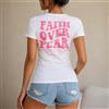 NONE Maglietta da donna 100% cotone, stile casual e streetwear, con stampa ispirata alla fede Faith Over Fear e versetto biblico, perfetta per il tempo libero, le vacanze, l'estate, la spiaggia, lo