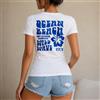 NONE Maglietta da donna 100% cotone, stile vintage beachwear, Ocean Beach Wild Wave 1971 con fiore di ibisco, casual e streetwear, perfetta per vacanze, estate, spiaggia e tempo libero, ideale come regalo