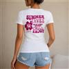 NONE Maglietta estiva da donna, stile casual e da vacanza, maglietta da donna 100% cotone, stampa floreale con scritta Summer Waves e anno 1971, perfetta per la spiaggia, il tempo libero e i viaggi, regalo