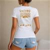 NONE Maglietta da donna 100% cotone, stile casual estivo, con stampa sole e onde Sunshine and Surf, perfetta per vacanze, spiaggia, tempo libero e viaggi, ideale come regalo per amiche, sorelle o per donne