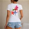 NONE Maglietta estiva da donna, stile casual e da vacanza, maglietta da donna 100% cotone, stampa floreale con cocco e stella marina, perfetta per la spiaggia, i viaggi e il tempo libero, regalo ideale per