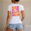 NONE Maglietta da donna 100% cotone, stile boho chic con stampa floreale psichedelica, t-shirt da donna 100% cotone, design colorato e vivace, perfetta per vacanze, estate, spiaggia, tempo libero, viaggi,