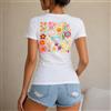 NONE Maglietta da donna 100% cotone, stile boho floreale, con stampa colorata 'Happiness blooms from within', perfetta per un look casual, per le vacanze, l'estate, il tempo libero e i viaggi, ideale come