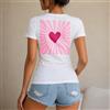 NONE Maglietta da donna con cuore rosa, stile casual e trendy, t-shirt da donna 100% cotone, stampa a raggi con cuore al centro, perfetta per l'estate, le vacanze, la spiaggia, il tempo libero e lo