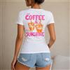 NONE Maglietta da donna 100% cotone, stile casual estivo, con stampa Iced Coffee & Sunshine, design vivace e colorato, perfetta per vacanze, spiaggia, tempo libero e viaggi, ideale come regalo per amiche,