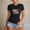 NONE Maglietta da donna 100% cotone, stile casual e streetwear, con stampa Amore & Caos e cuore rosso, perfetta per il tempo libero, le vacanze, l'estate, la spiaggia, lo shopping, regalo per amiche o