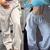 NONE Pantaloni da Lavoro Stile Americano, Joggers Casual da Uomo con Tasche Multiple, Pantaloni a Vita Bassa con Cintura e Gamba Larga per Donna