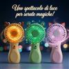 NONE Ventilatore mini portatile a mano per bambini/studenti - Tema cartoon di cerbiatto, rana e gattino, luci LED colorate integrate, ricarica Type-C, design antipizzicamento, compatto e leggero