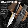 NONE Coltello Bowie a lama fissa in acciaio inossidabile 7CR15, lama spessa 4 mm, manico in legno di sandalo, coltello da caccia, soccorso ed esplorazione per esterni con fodero in vera pelle