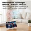 NONE Mini ventilatore portatile, ricaricabile tramite USB, flusso d'aria a 3 velocità, alimentato a batteria, tipo desktop, 2 in 1 con supporto per telefono, adatto per casa, ufficio, camera da letto,