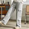 NONE Pantaloni da Lavoro con Tasche Multiple Stile Americano, Pantaloni Cargo da Donna alla Moda, a Vita Bassa con Cintura, Gamba Dritta e Larga